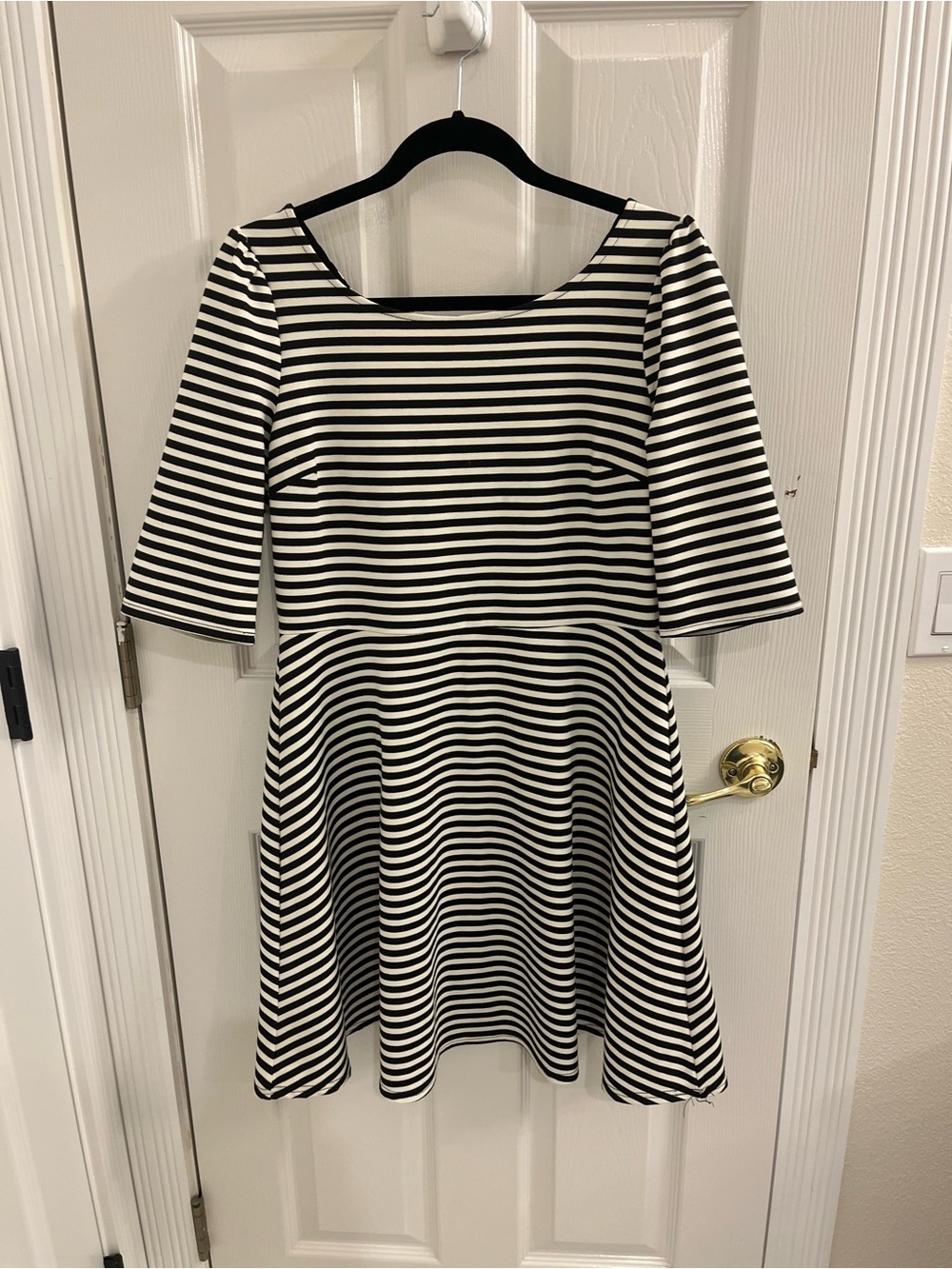 Pixley Black and White Striped Long Sleeve Fit-and-Flare Dress